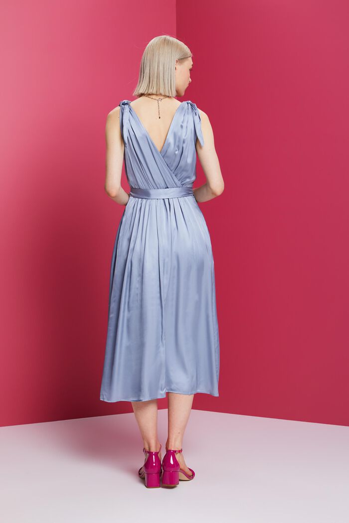 Satynowa sukienka midi z wiązaniami na ramionach, LIGHT BLUE LAVENDER, detail image number 3