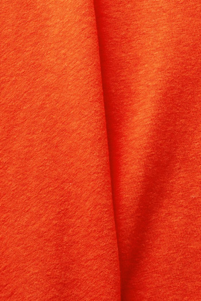 T-shirt z dekoltem w serek z bawełny i lnu, BRIGHT ORANGE, detail image number 4