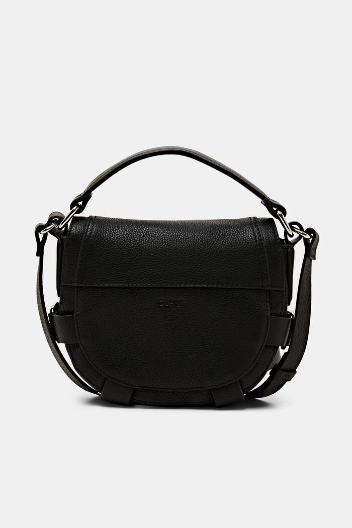 Skórzana torebka typu saddle bag z ozdobnymi paskami, BLACK, detail image number 0