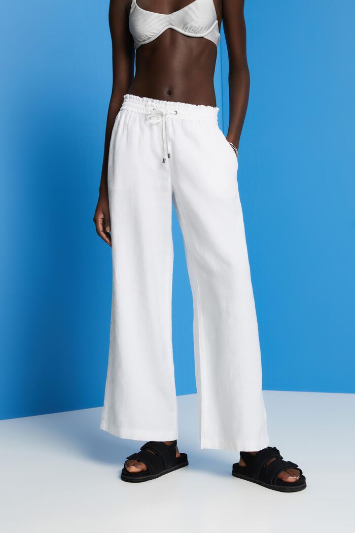 Szerokie lniane spodnie, OFF WHITE, detail image number 0