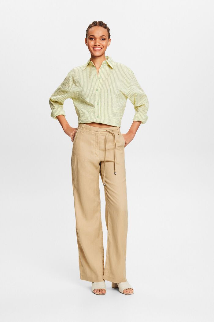 Lniane spodnie z szerokimi nogawkami i paskiem, BEIGE, detail image number 1