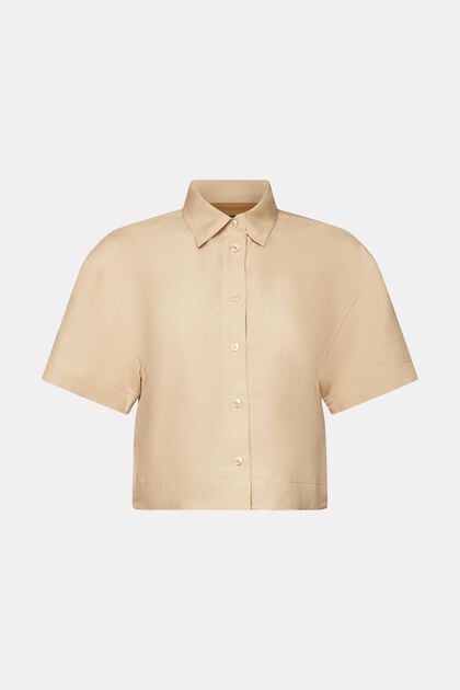 Skrócona bluzka koszulowa, mieszanka z lnem