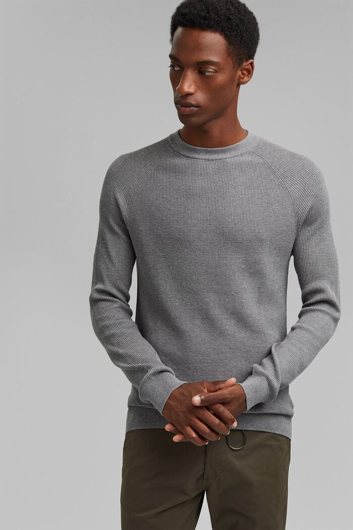 Sweter z okrągłym dekoltem, 100% bawełny, MEDIUM GREY, detail image number 0
