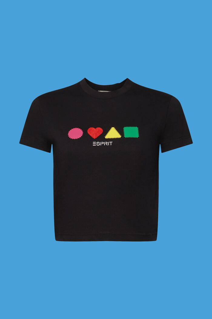 T-shirt z bawełny organicznej w geometryczny wzór, BLACK, detail image number 6