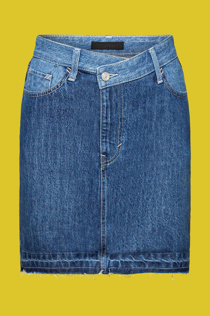 Dżinsowa spódnica mini z asymetrycznym dołem, BLUE DARK WASHED, detail image number 7