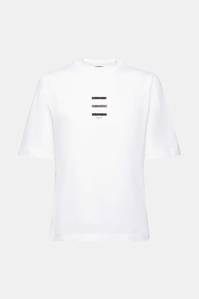 T-shirt z aplikacją z błyszczących kamyków, WHITE, detail image number 6