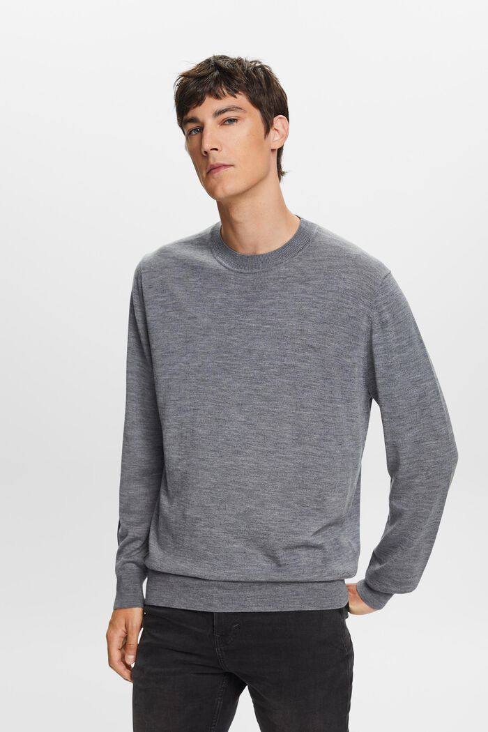 Wełniany sweter z okrągłym dekoltem, GREY, detail image number 0
