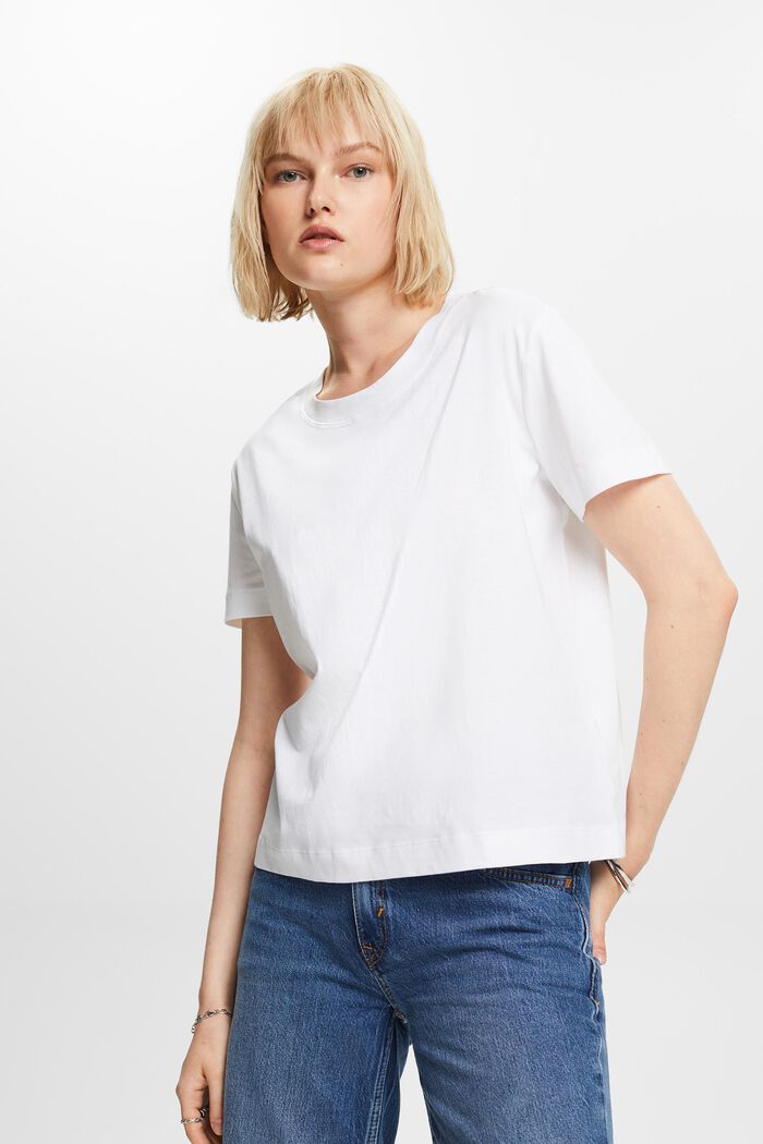 Bawełniany T-shirt z okrągłym dekoltem, WHITE, detail image number 0