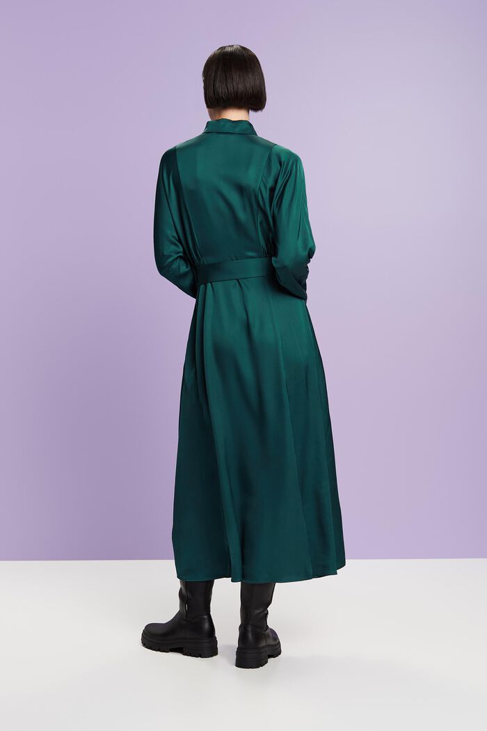 Satynowa sukienka z paskiem, EMERALD GREEN, detail image number 4