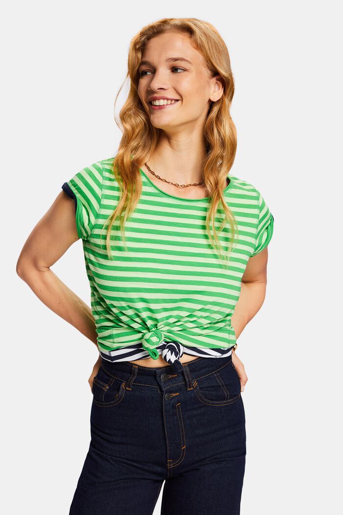 Pasiasty t-shirt z rolowanym brzegiem, GREEN, detail image number 0