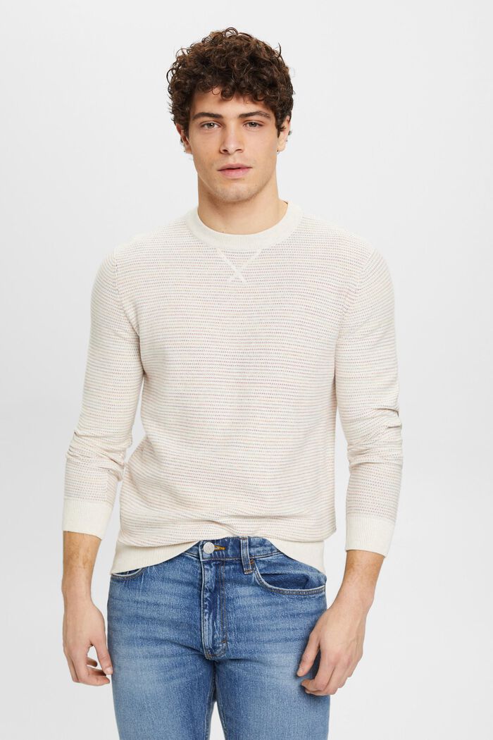 Sweter w kolorowe paski z bawełny organicznej, OFF WHITE, detail image number 0