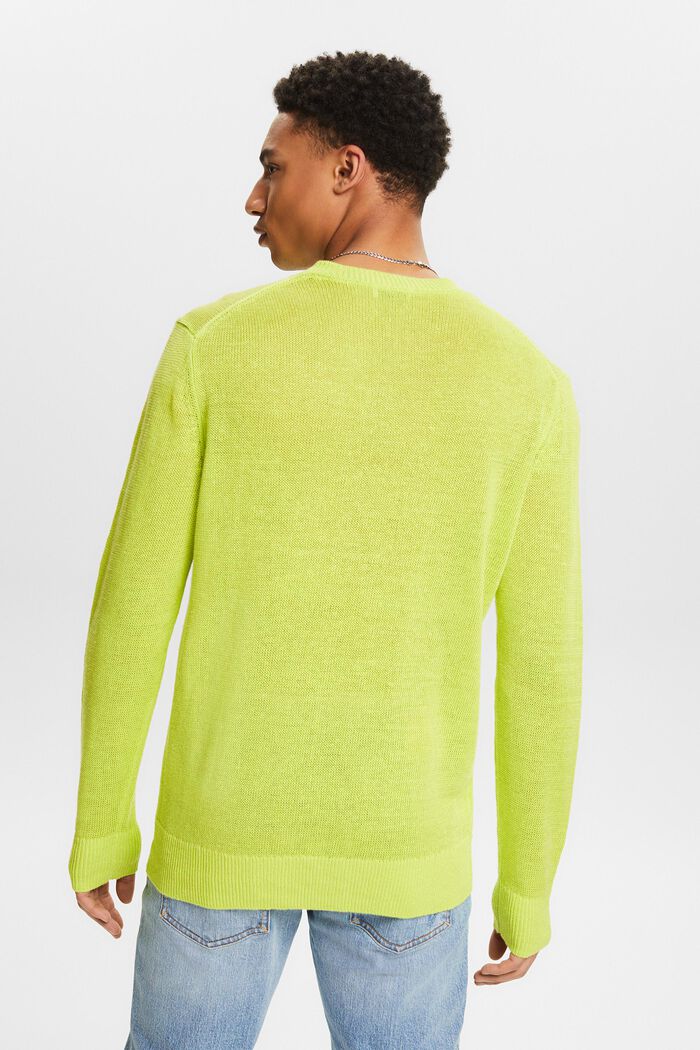 Lniany sweter z okrągłym dekoltem, LIME GREEN, detail image number 2