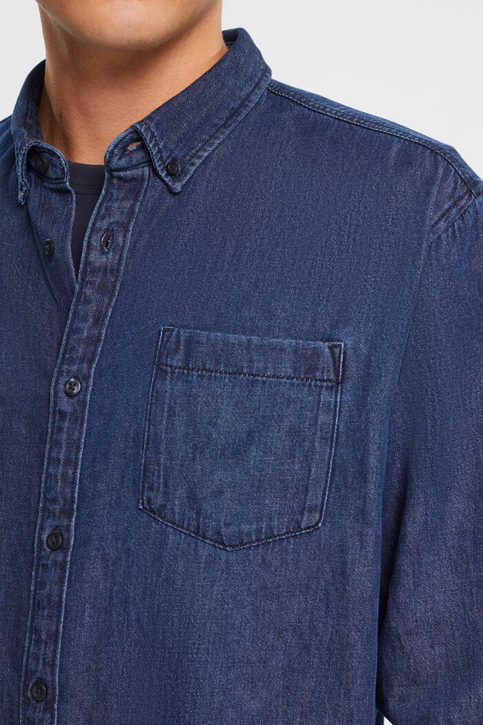 Dżinsowa koszula z naszytymi kieszeniami, BLUE DARK WASHED, detail image number 0