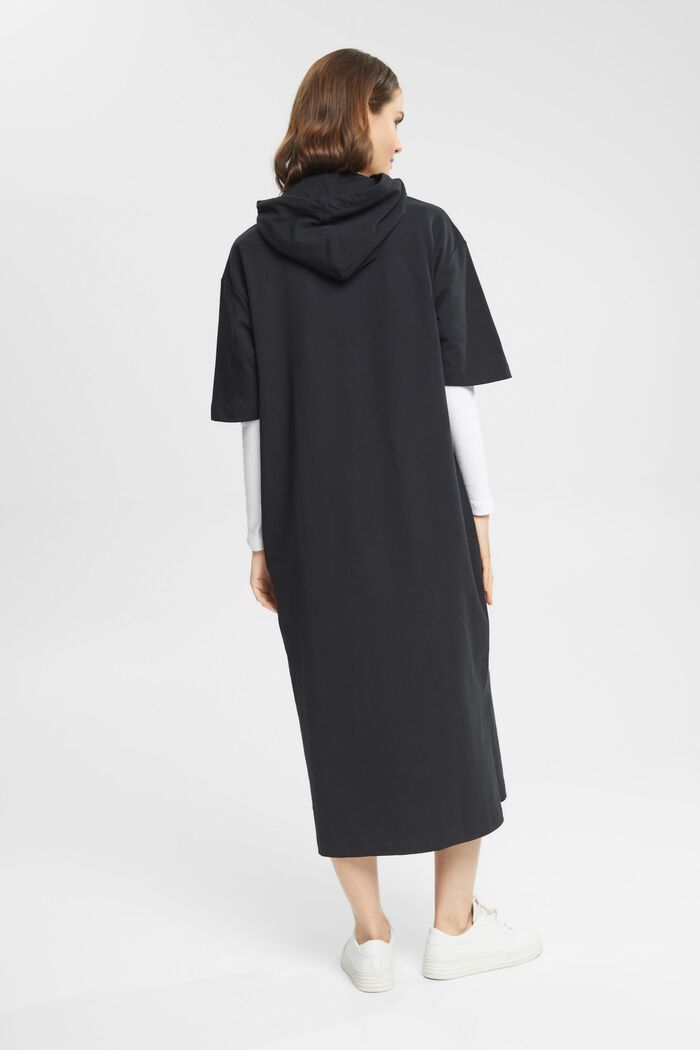 Długa sukienka dresowa z kapturem, BLACK, detail image number 4