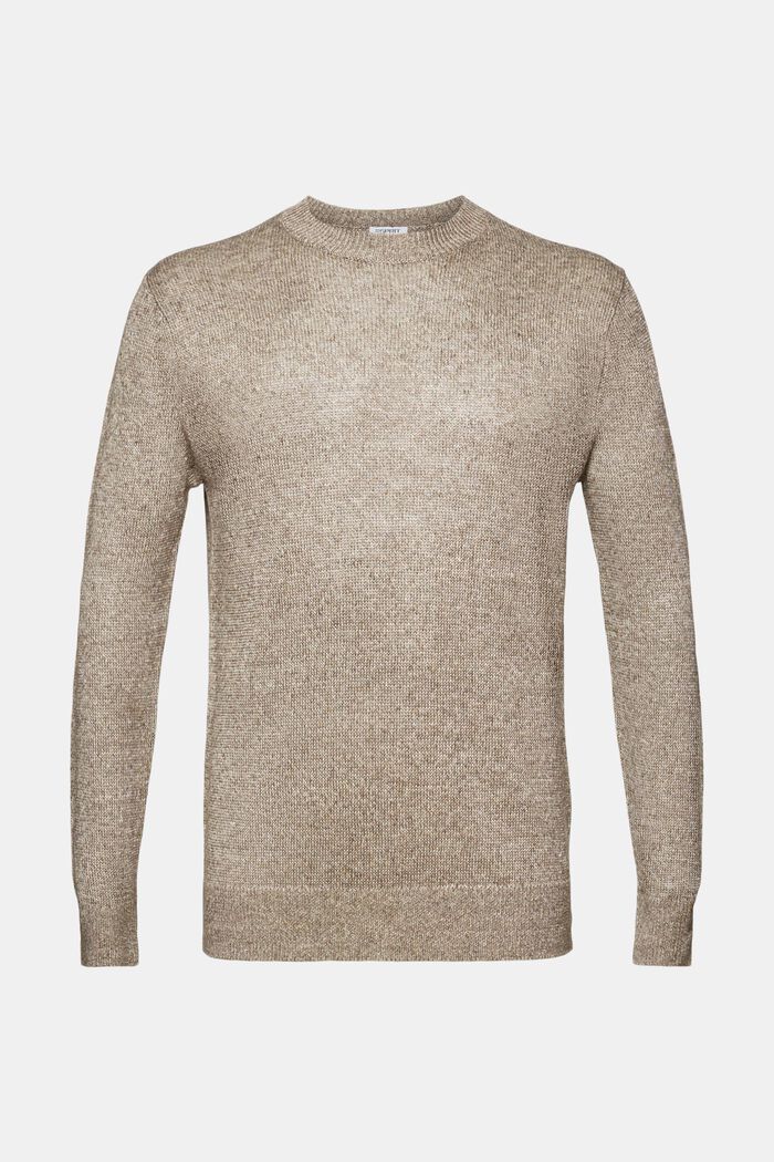 Lniany sweter z okrągłym dekoltem, LIGHT BROWN, detail image number 5
