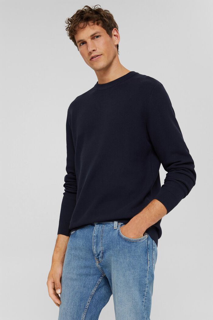 Sweter z fakturą, 100% bawełny ekologicznej, NAVY, detail image number 0