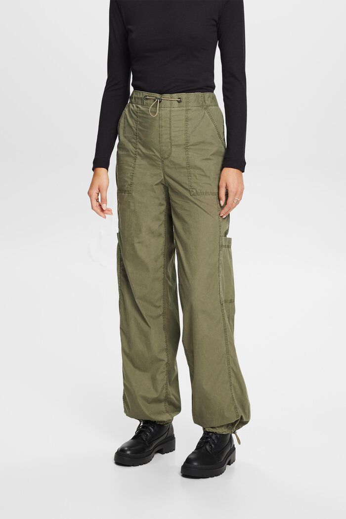 Spodnie bojówki na gumce, 100% bawełny, KHAKI GREEN, detail image number 0