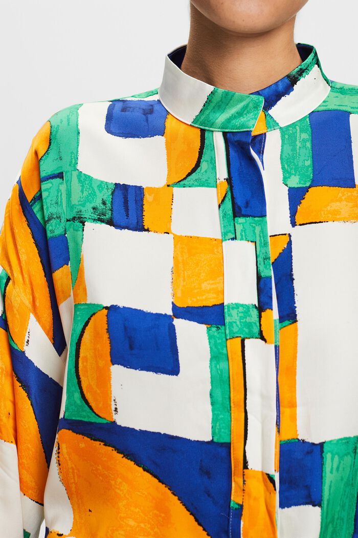 Satynowa bluzka z geometrycznym wzorem, LIGHT GREEN, detail image number 1