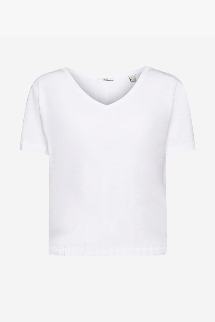 Bawełniany T-shirt z dekoltem w serek i ozdobnym przeszyciem, WHITE, detail image number 6