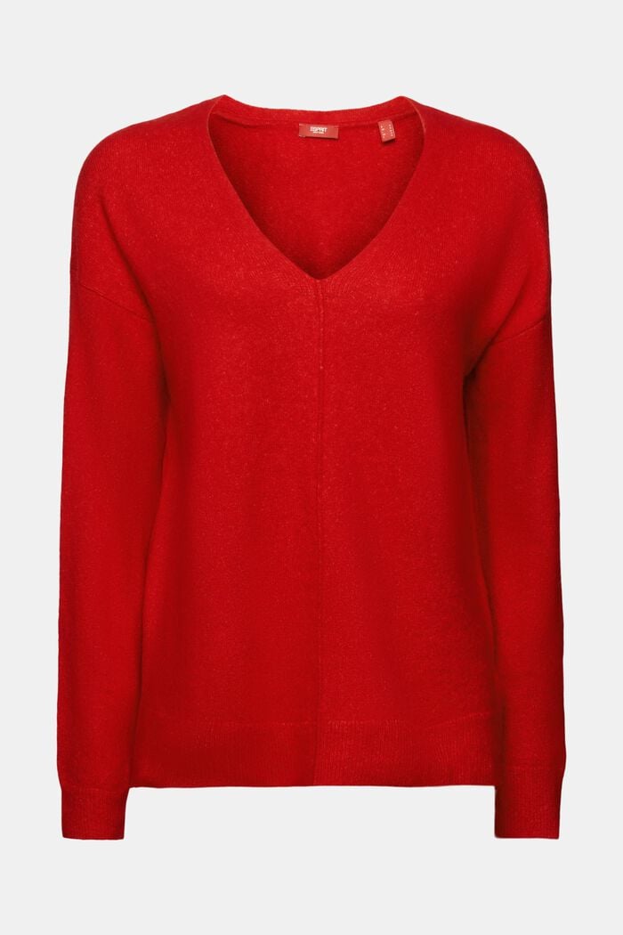 Sweter z dekoltem w serek z mieszanki wełnianej, DARK RED, detail image number 6