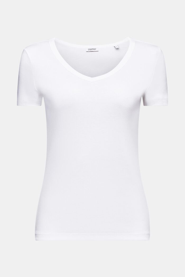 Bawełniany T-shirt z dekoltem w serek, WHITE, detail image number 6