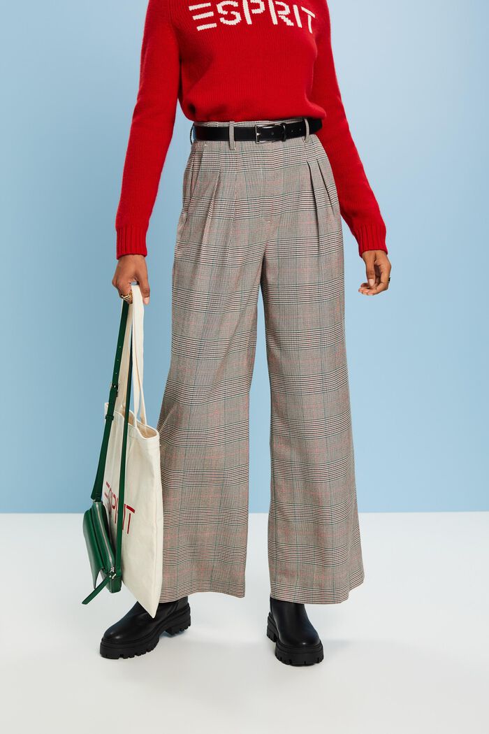 Spodnie w kratkę z szerokimi nogawkami, CARAMEL, detail image number 0