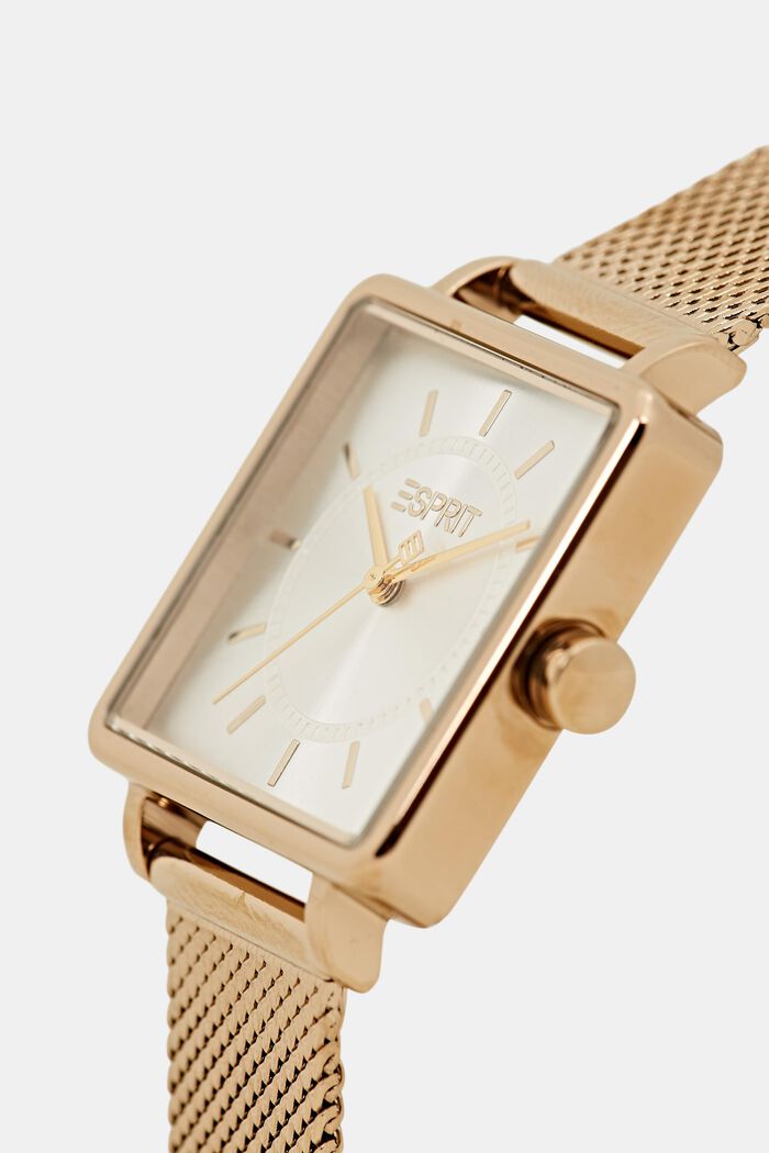 Prostokątny zegarek ze stali szlachetnej z bransoletką z siateczki, GOLD, detail image number 1