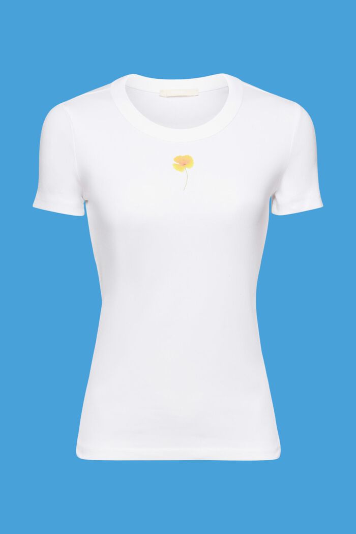 T-shirt z kwiatowym nadrukiem na piersi, WHITE, detail image number 5
