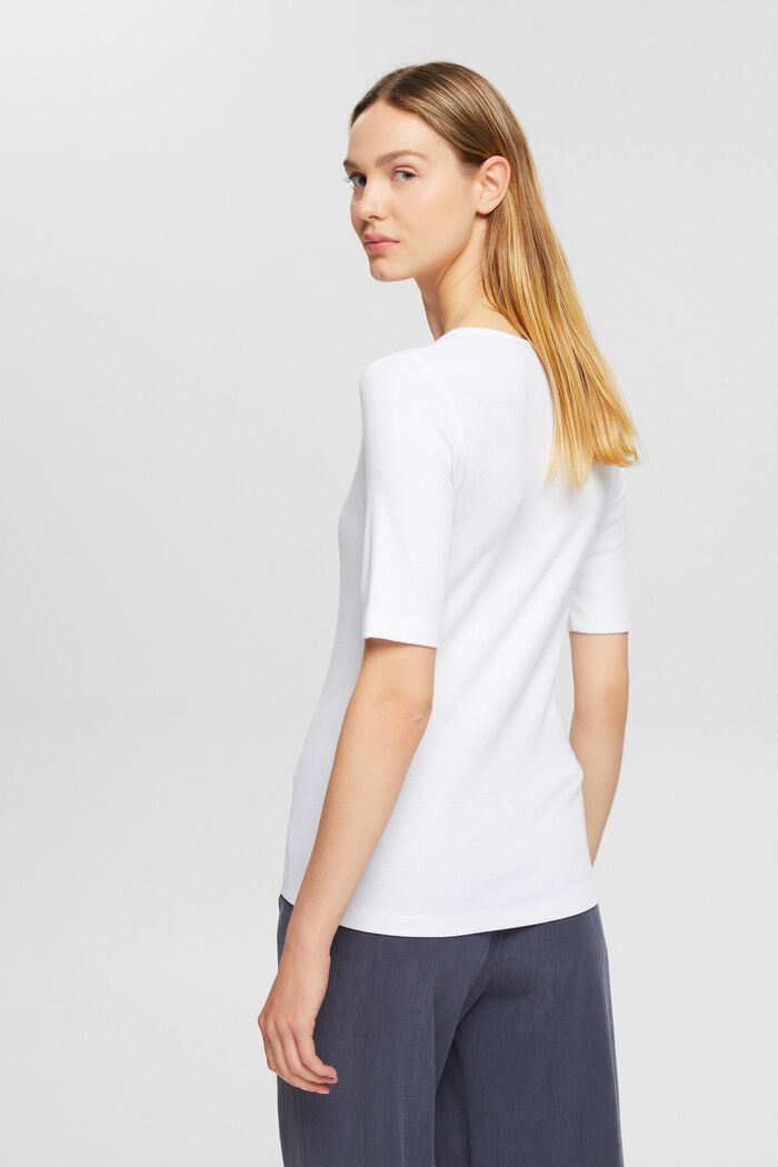Delikatnie prążkowany T-shirt, mieszanka bawełniana, WHITE, detail image number 3