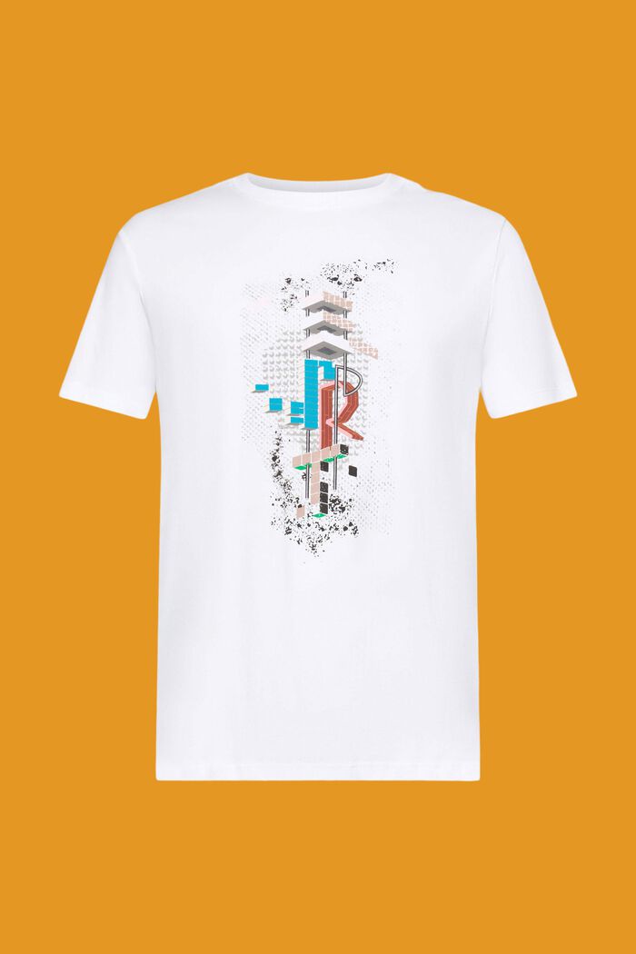 Bawełniany T-shirt z nadrukiem z przodu, fason slim fit, WHITE, detail image number 6