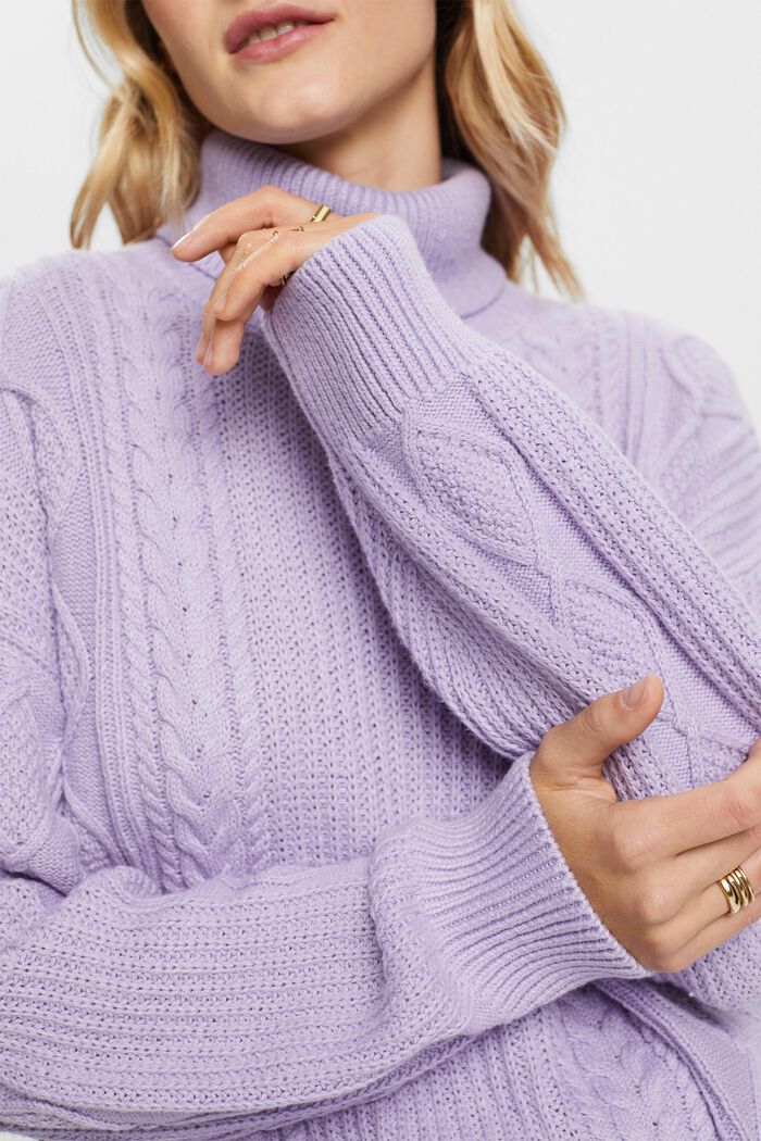 Sweter z półgolfem i wzorem w warkocze, LAVENDER, detail image number 2