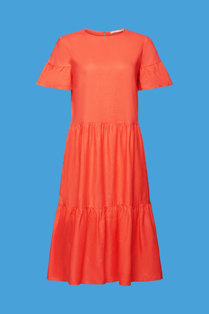 Sukienka midi, mieszanka bawełny i lnu, CORAL ORANGE, detail image number 7