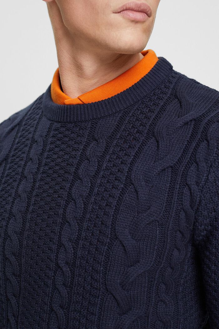 Sweter z warkoczowym wzorem, NAVY, detail image number 0