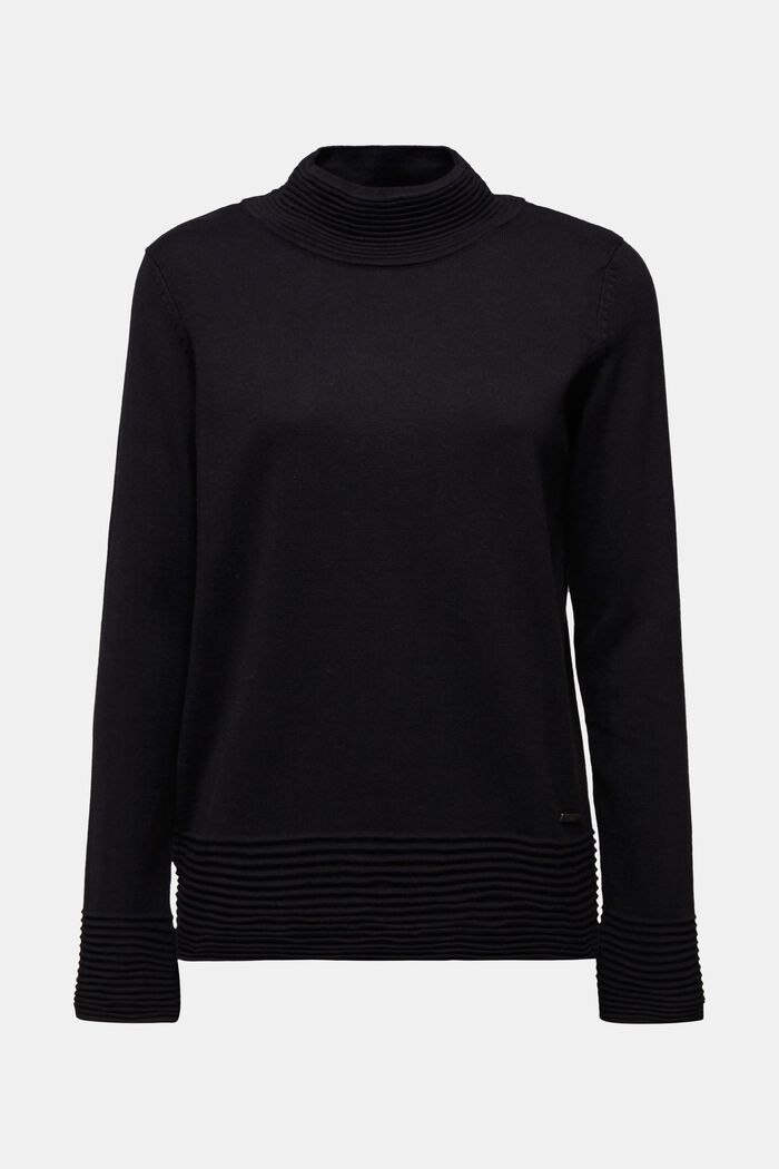 Sweter z półgolfem z mieszanki z bawełną ekologiczną, BLACK, overview