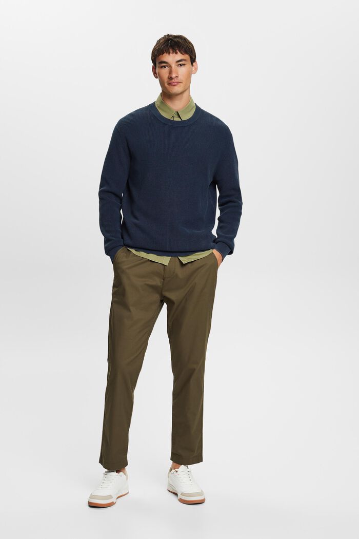Sweter basic z okrągłym dekoltem, 100% bawełny, NAVY, detail image number 0
