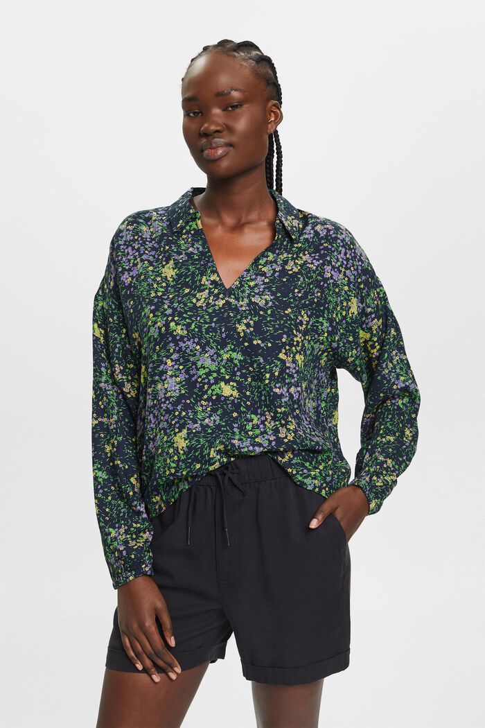 Bluzka z bawełny z kwiatowym nadrukiem, NAVY, detail image number 0