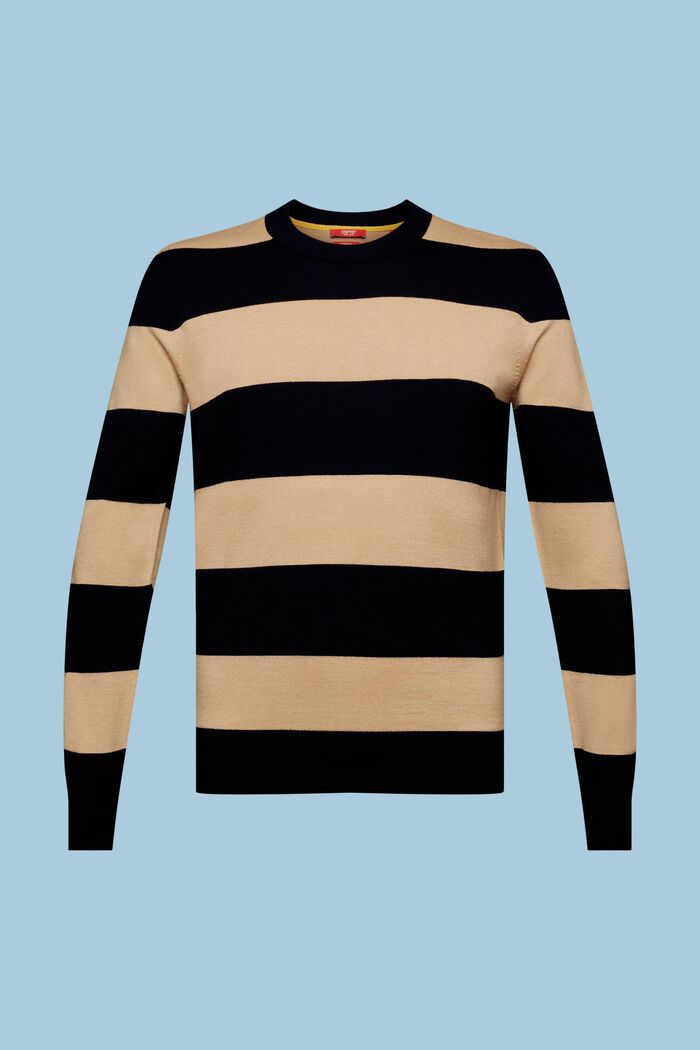Wełniany bezszwowy sweter w paski, BEIGE, detail image number 5