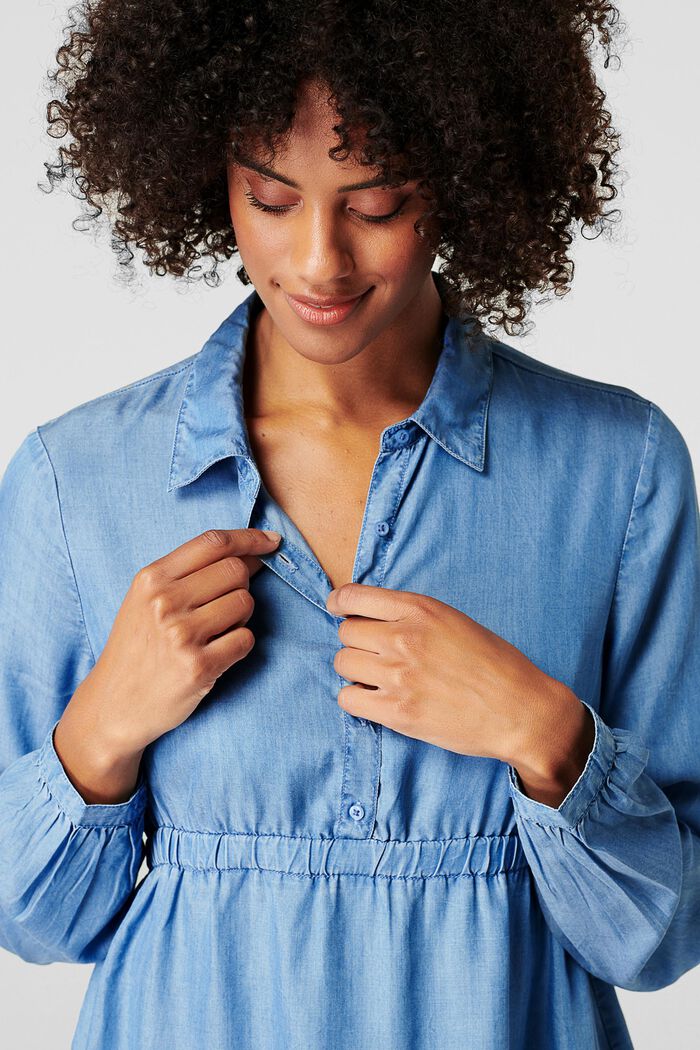 Z tkaniny TENCEL™: bluzka z elastycznym pasem z tkaniny chambray, MEDIUM WASHED, detail image number 0