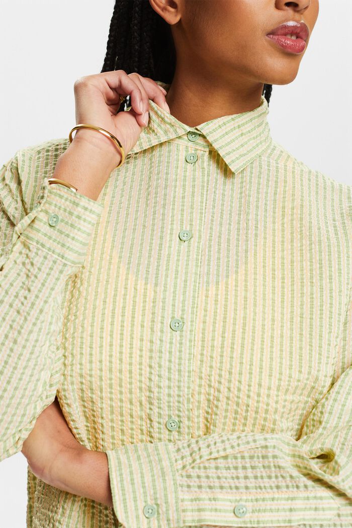 Marszczona bluzka koszulowa w paski, LIGHT GREEN, detail image number 3