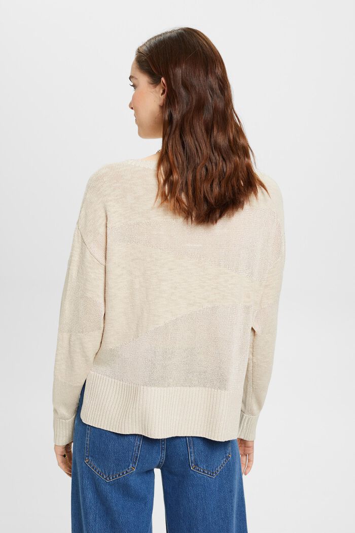 Węzełkowy sweter z blokowym wzorem, LIGHT TAUPE, detail image number 3