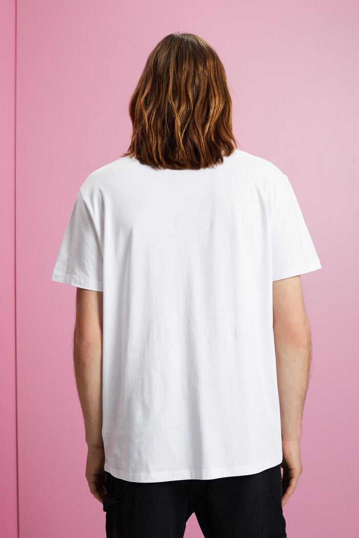 T-shirt ze zrównoważonej bawełny z nadrukiem na piersi, WHITE, detail image number 3