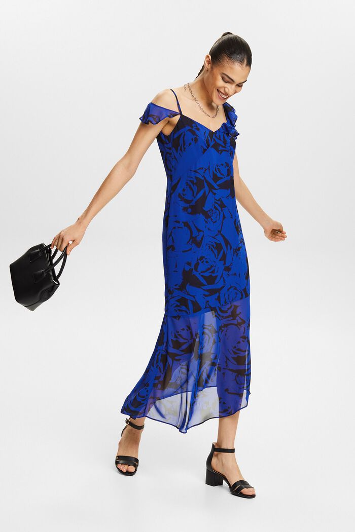Szyfonowa sukienka midi z nadrukiem, BRIGHT BLUE, detail image number 1