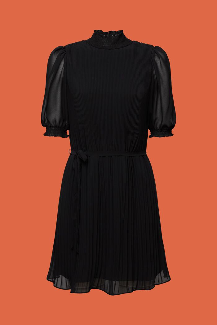 Sukienka mini z półgolfem z plisowanego szyfonu, BLACK, detail image number 6