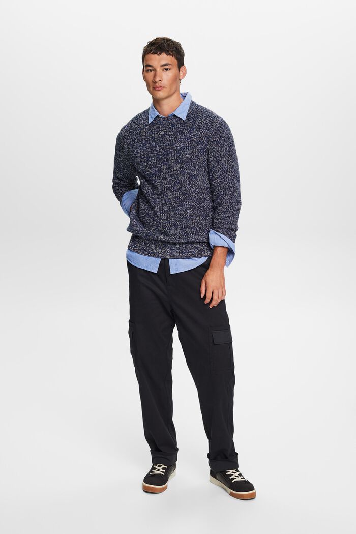Bawełniany sweter z prążkowanej dzianiny, PETROL BLUE, detail image number 0