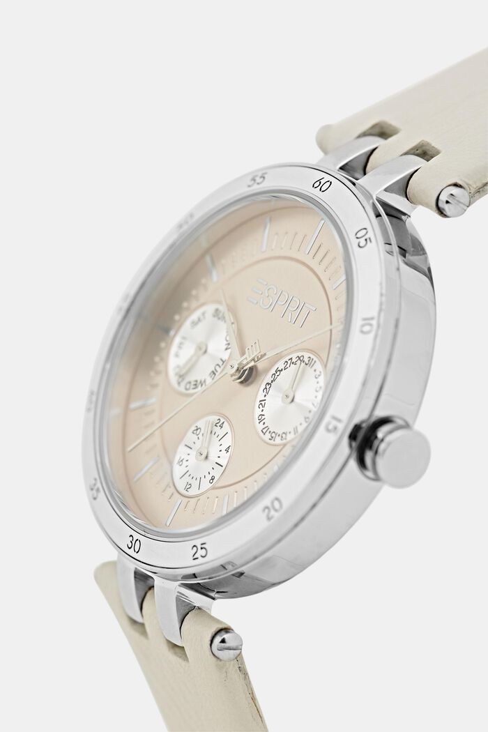 Zegarek wielofunkcyjny ze skórzaną bransoletą, BEIGE, detail image number 1