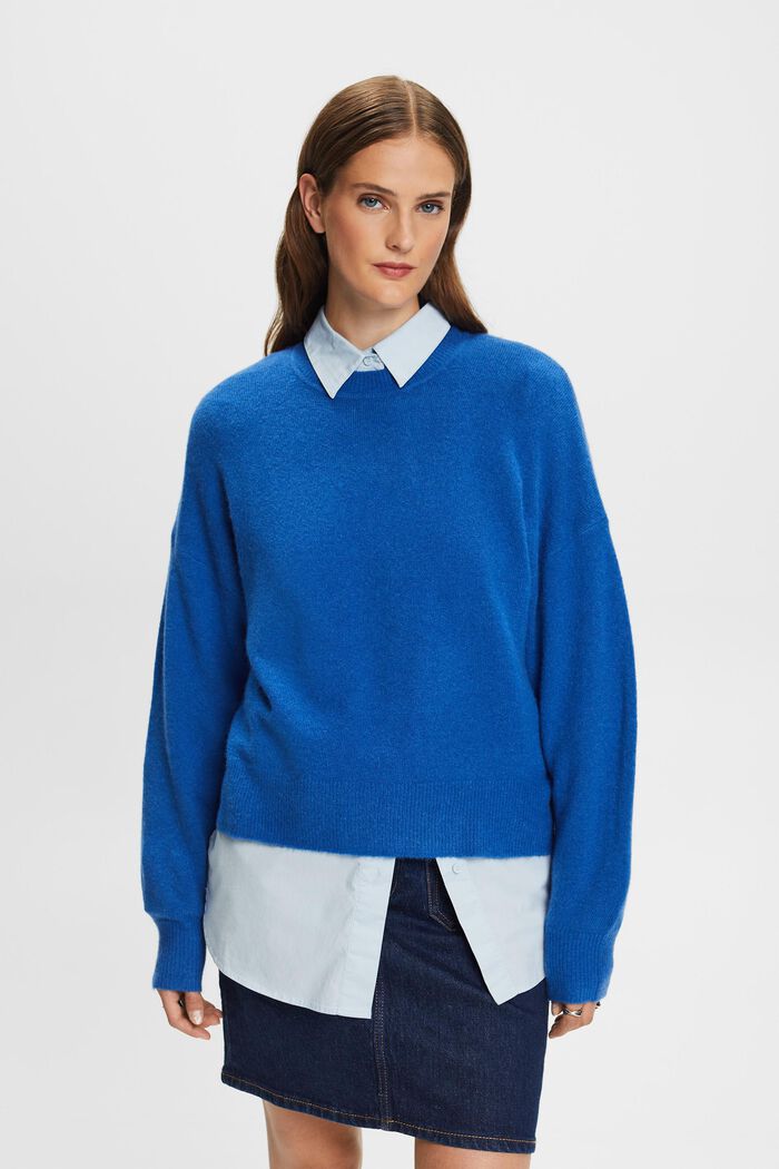 Sweter z okrągłym dekoltem z mieszanki wełnianej, BRIGHT BLUE, detail image number 0