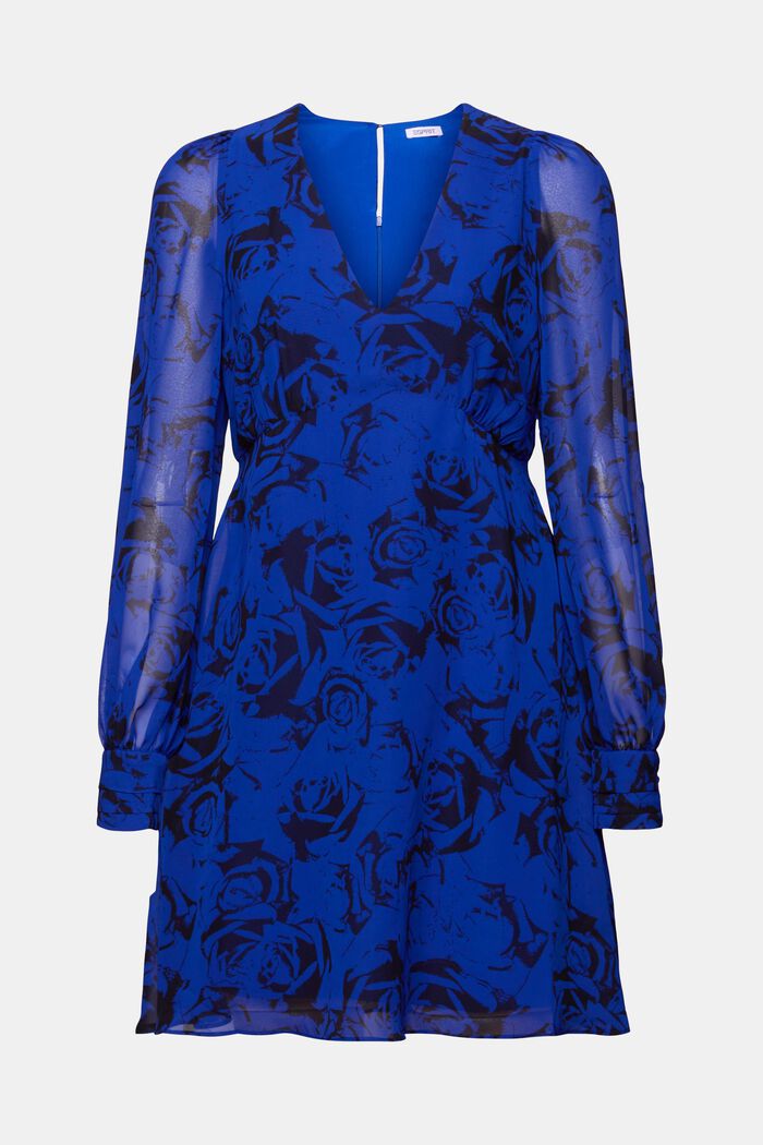 Sukienka mini z nadrukiem i dekoltem w serek, BRIGHT BLUE, detail image number 6