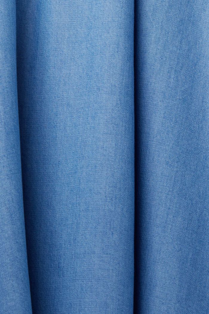 Sukienka z tkaniny chambray z zawiązywanym dekoltem i falbaniastym obszyciem, TENCEL™, BLUE MEDIUM WASHED, detail image number 5