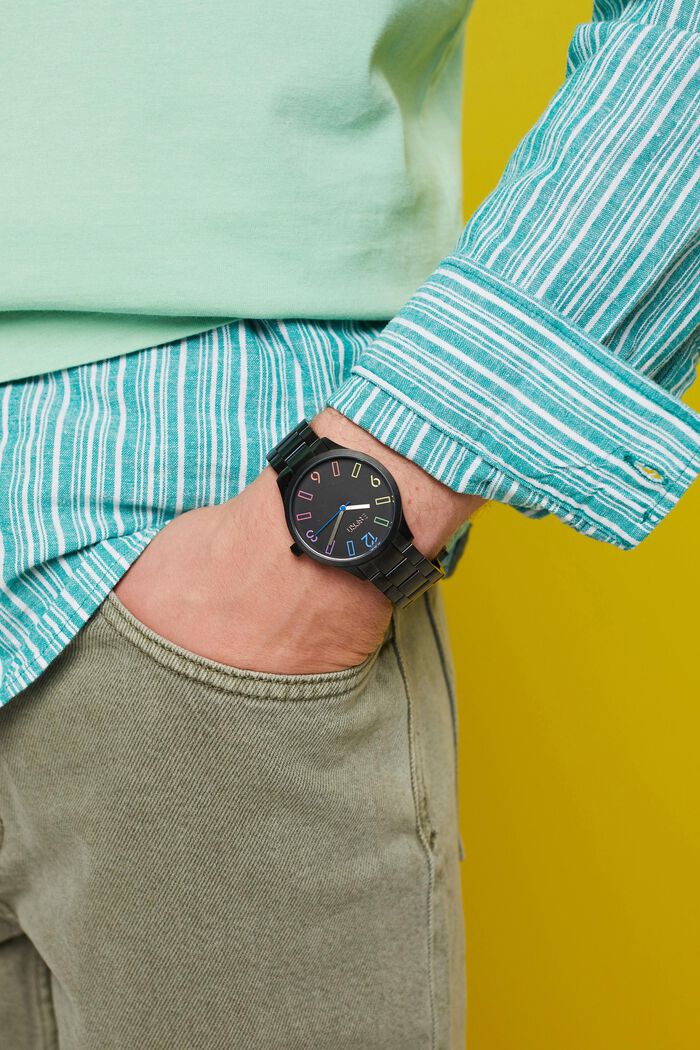 Zegarek ze stali szlachetnej z kolorowymi cyframi, BLACK, detail image number 2