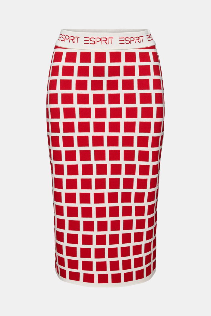 Dzianinowa, żakardowa spódnica midi z logo, DARK RED, detail image number 6